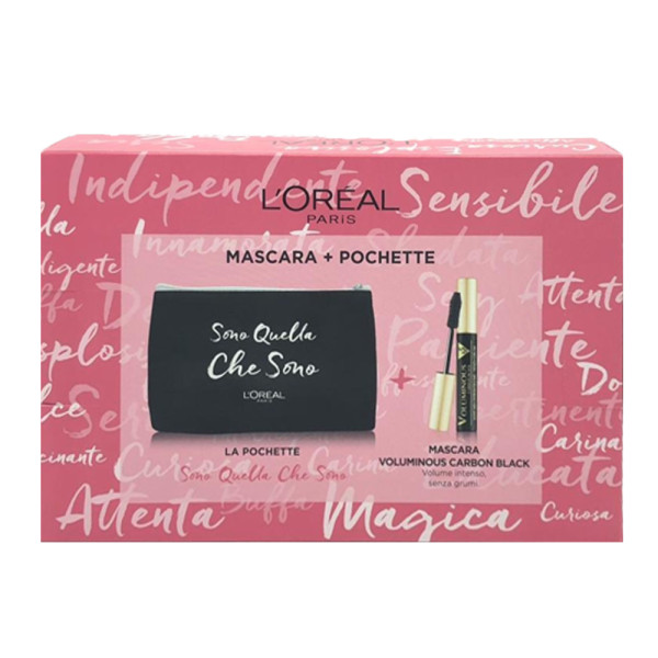 OREAL MAKEUP MASCARA VOLUMINOUS CARBON BLACK SET, POCHETTE